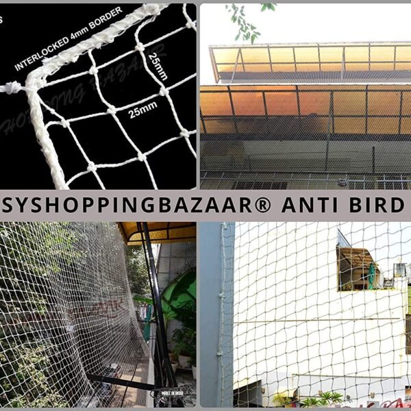 EasyShoppingBazaar Bird Net/Pigeon Net/Anti Bird Net UV Stabilized HDPE (with Clips & Tying Ropes) White 15Ply - 5 x 10 Ft