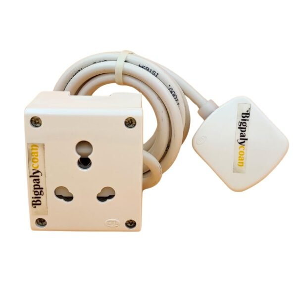 Electric Extension Board 6A to 16A Converter with 1.5 mm. Heavy Duty Long Wire Single Outlet 15A 16A 20A Socket 1800W 3 pins Extension Cord Wall mountable White 1PCS, 220 Volts (2 Meter)