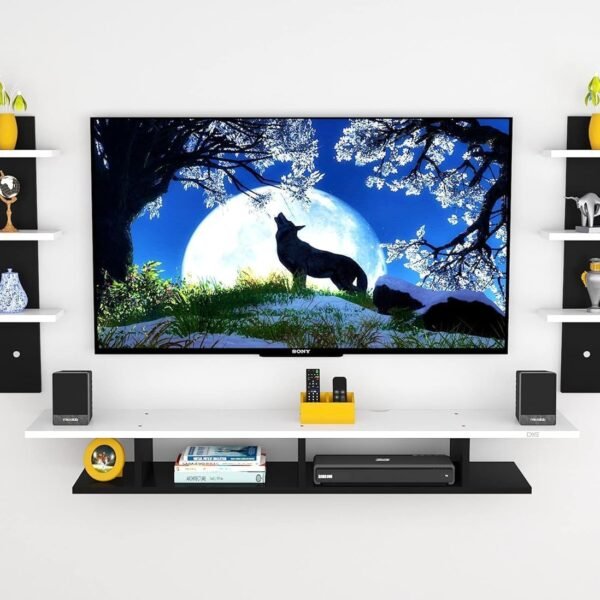 Engineered Wood TV & Set Top Box Unit Stand for Living Room, Large (up to 55") (Black & Frosty White)