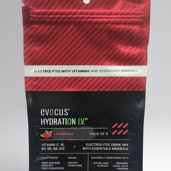 Evocus Hydration IV Electrolyte Drink Mix Powder | Cranberry | Energy Drink | Instant Hydration (Pack of 6)