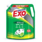 Exo Anti-Bacterial Liquid Dishwash Gel - 1.5L Value Pack | Anti-Bacterial Formula with Neem & Lime for Sparkling Clean Utensils | Powered with Bio Enzymes for Tough Grease Removal & Brilliant Shine