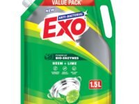 Exo Anti-Bacterial Liquid Dishwash Gel - 1.5L Value Pack | Anti-Bacterial Formula with Neem & Lime for Sparkling Clean Utensils | Powered with Bio Enzymes for Tough Grease Removal & Brilliant Shine