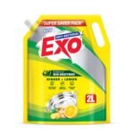 Exo Dishwash Liquid Refill Pack | Ginger & Lemon | Tough Grease Removal for Utensils | Anti-Bacterial Dishwashing Liquid | Bio-Enzyme Liquid Dishwash | No Residue Cleaning - 2L