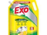 Exo Dishwash Liquid Refill Pack | Ginger & Lemon | Tough Grease Removal for Utensils | Anti-Bacterial Dishwashing Liquid | Bio-Enzyme Liquid Dishwash | No Residue Cleaning - 2L