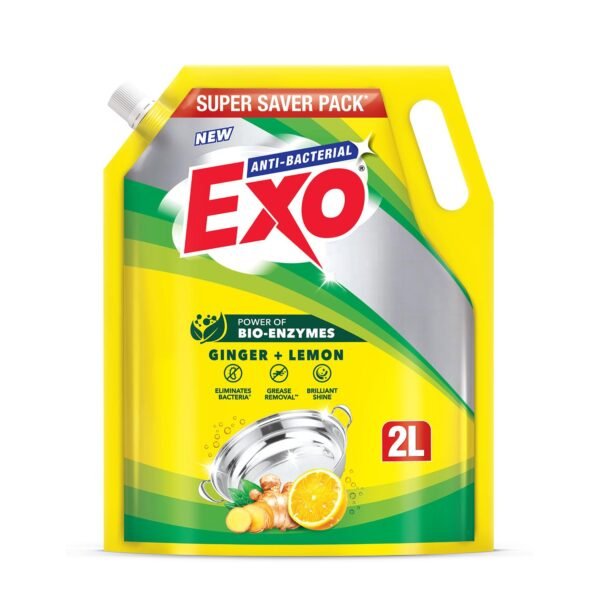 Exo Dishwash Liquid Refill Pack | Ginger & Lemon | Tough Grease Removal for Utensils | Anti-Bacterial Dishwashing Liquid | Bio-Enzyme Liquid Dishwash | No Residue Cleaning - 2L