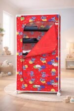 FLIPZON Multipurpose 6 Shelve Baby Wardrobe (Fabric Shelves) - Red (Iron)