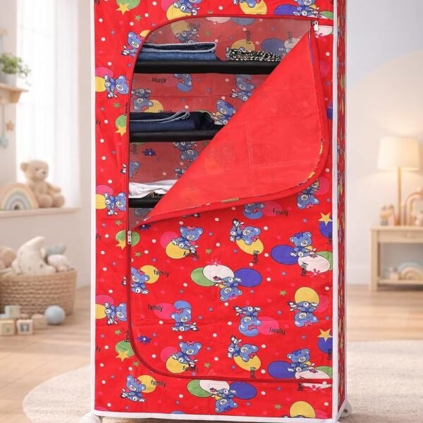 FLIPZON Multipurpose 6 Shelve Baby Wardrobe (Fabric Shelves) - Red (Iron)
