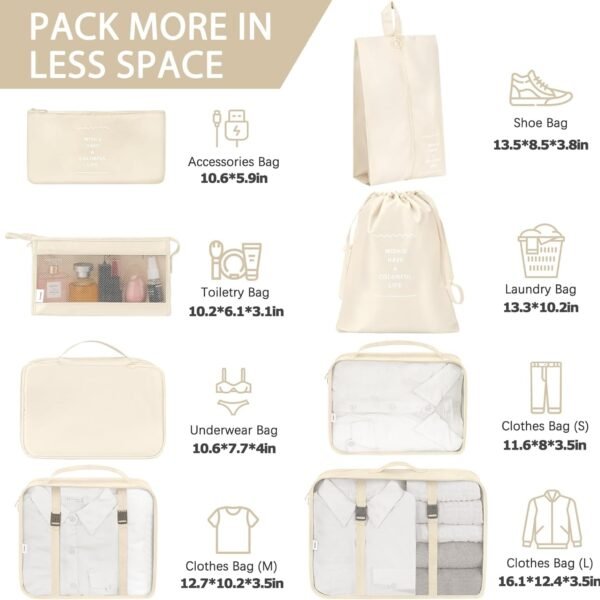 FLYNGO Nylon 8 Pcs Travel Organizer Pouch Packing Cubes For Clothes Space Savers Bags Cosmetics/Underwear/Socks/Shoes Toiletry Bag Laundry Organiser(Beige)