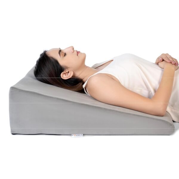 FOVERA Memory Foam Wedge Pillow | 2 Years Warranty | Wedge Cushion for Back Support, Acid Reflux, Snoring, GERD, Leg Elevation, Pregnancy (Velvet Grey, Large 7" Height)
