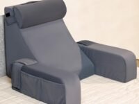 FOVERA Reading Pillow with Arm Support & Headrest | Backrest Pillow for Bed | High-Resilience Foam Bed Back Support Pillow for Reading, Working & Relaxing | Removable Velvet Cover (Grey)