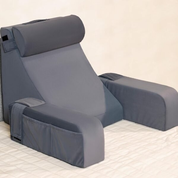 FOVERA Reading Pillow with Arm Support & Headrest | Backrest Pillow for Bed | High-Resilience Foam Bed Back Support Pillow for Reading, Working & Relaxing | Removable Velvet Cover (Grey)
