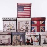 Fabric Foldable Organizer Stool Cum Chest Storage Box Sitting Stool Ottoman with Lid Multi-Functional Collapsible Ottoman Footrest Seat Footstool for Living Room Office (with Design)