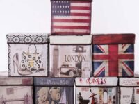 Fabric Foldable Organizer Stool Cum Chest Storage Box Sitting Stool Ottoman with Lid Multi-Functional Collapsible Ottoman Footrest Seat Footstool for Living Room Office (with Design)