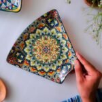 Femora Hand-Painted Ceramic Kebab Serving Plate - Starter Platter for Snacks & Appetizers | Microwave & Dishwasher Safe| Perfect for Home & Restaurant-Damask