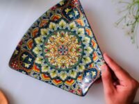 Femora Hand-Painted Ceramic Kebab Serving Plate - Starter Platter for Snacks & Appetizers | Microwave & Dishwasher Safe| Perfect for Home & Restaurant-Damask