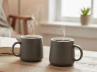 Femora Matte Finish Coffee Mug | Microwave & Dishwasher Safe Ceramic Tea Cup | Perfect for Latte, Americano, Cappuccinos, Tea Bag & Beverages Grey 350ml, Pack of 2