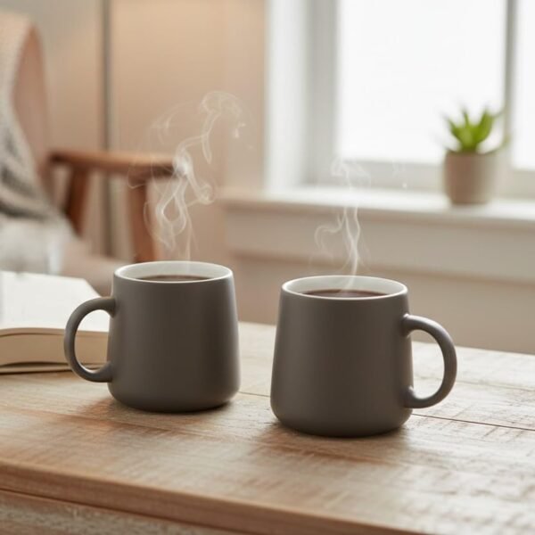 Femora Matte Finish Coffee Mug | Microwave & Dishwasher Safe Ceramic Tea Cup | Perfect for Latte, Americano, Cappuccinos, Tea Bag & Beverages Grey 350ml, Pack of 2