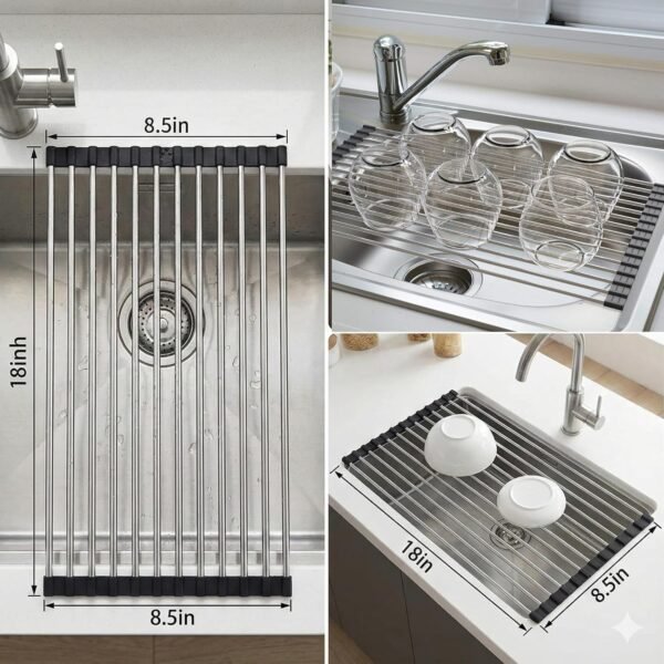 Foldable Roll-Up Kitchen Sink | Crockery Vegetable Wash Utensils Drain Rack Dish Drying Rack | Fruit Vegetable Wash Stand Drain Board Colander Mat and Dry Dishes Organizer (1 Pcs.)