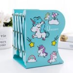 Foldable Unicorn Expandable Metal Book Shelf Storage Organizer Rack for Kids,Book Shelves for Living Room Study Room,Desktop Bookcases and Shelves(Random Colour) (Blue)