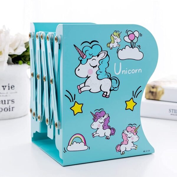 Foldable Unicorn Expandable Metal Book Shelf Storage Organizer Rack for Kids,Book Shelves for Living Room Study Room,Desktop Bookcases and Shelves(Random Colour) (Blue)