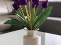 Fourwalls Beautiful Artificial Polyester and Plastic Tulip Flower Bunch (9 Head Flower, 38 cm Total Height, Purple)