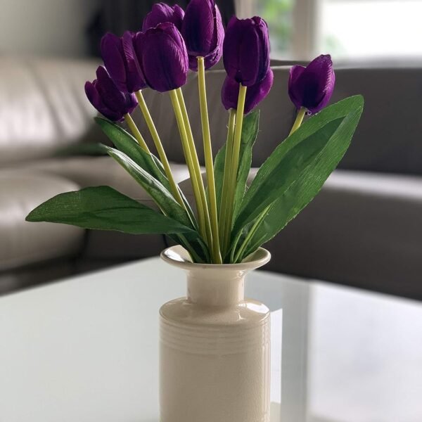 Fourwalls Beautiful Artificial Polyester and Plastic Tulip Flower Bunch (9 Head Flower, 38 cm Total Height, Purple)