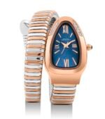 French Connection Eternelle Curve | Blue Dial with Rose Gold Case | Flexible Wrap Bracelet Strap | Crystal Accent Design | Roman Numerals Analog Watch for Women - FCN0142URTM