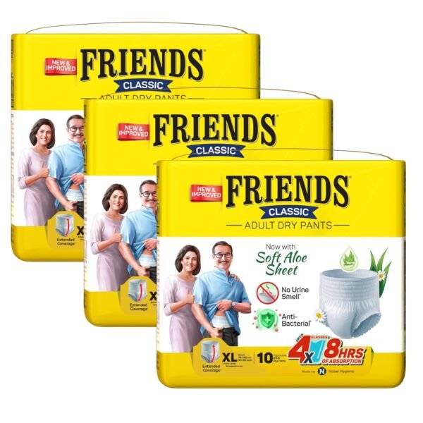 Friends Classic Aloe Vera Adult Diaper XL Size Pants | 30 Count (Extra Large) | Waist 30-56 inch | Unisex | Leakproof | Quick & Even Absorption | Long Protection hours | Brief-Like Fit | Odour Lock | Elastic Waist & Anti-Bacterial Absorbent Core