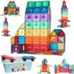 GELTILES Grand Magnetic Tiles -110 Pcs Set of Magnetic Building Tiles, Constructing&Creative Learning Educational Next Generation Multicolor STEM Building Set Steam Toy for Kids 3+ with A Storage Box