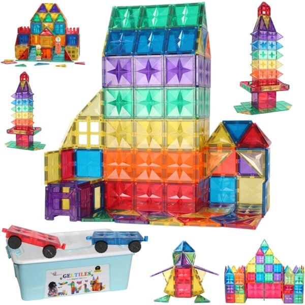 GELTILES Grand Magnetic Tiles -110 Pcs Set of Magnetic Building Tiles, Constructing&Creative Learning Educational Next Generation Multicolor STEM Building Set Steam Toy for Kids 3+ with A Storage Box