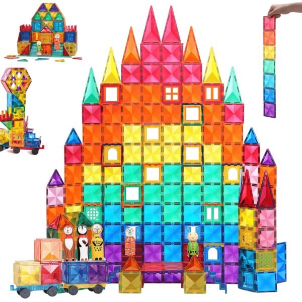 GELTILES Kid Premium 150 PCS (Riveted) Building Blocks Toy Colorful Magnetic Tiles Constructing And Creative Learning Open-Ended Educational Toys With Storage Box (150 PCS Premium)