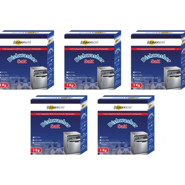 GRAYSON Dishwasher Salt | Salt For Dishwasher Machine | Salt Dishwasher | Softens Hard Water & Prevents Limescale, Enhances Detergent Performance, For All Dishwashers - 1 Kg (Pack Of 5)