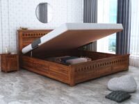 Ganpati Arts Solid Sheesham Wood Armania King Size Bed with Hydraulic Storage Bed for Bedroom Living Room Solid Wooden Furniture Double Bed for Home Hotels -(Natural Finish) 1 Year Warranty