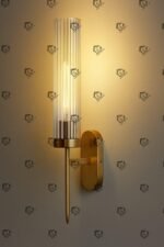Golden Mini Torchiere Wall Sconce with Fluted Cylindrical Glass for Decorative Living Rooms Wall Ceiling Lamp (1)