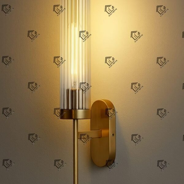 Golden Mini Torchiere Wall Sconce with Fluted Cylindrical Glass for Decorative Living Rooms Wall Ceiling Lamp (1)