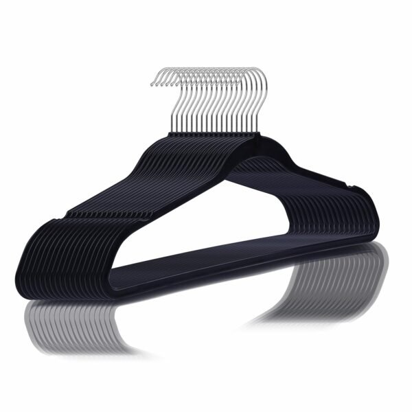 Golden bird 10 Pcs Plastic Hangers Heavy Duty Dry Wet Clothes Hangers with Non-Slip Pads Space Saving Hanger Super Lightweight Organizer (BLACK)