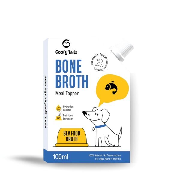 Goofy Tails Sea Food Bone Broth for Dogs 500ml (100ml X 5 Pack), Human Grade, Preservative Free, Gut Friendly Dog Food Topper, Natural Hydrating Liquid Dog Treats, Dog Supplement With Natural Collagen