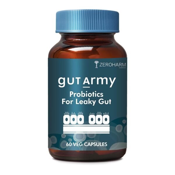 Gut Army Probiotics For Leaky Gut | Probiotics for Gut Health | Digestive Health Supplements | L Reuteri, Lactobacillus | Plant-Based Gut Cleanse & Digestion Support | 60 Veg Capsules By ZEROHARM