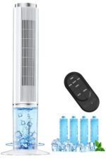 HIFRESH 107CM Tower Fan for Room w/Cooling Function, Bladeless Tower Fans for Home, Remote & Touch, 4 Modes & 3 Speeds, 26Ft Air Throw, 12H Timer, 4 Ice Packs, Auto Rotation, Low Power Consumption