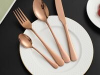 HOKIPO Rose Gold 24 PCS Cutlery Set Stainless Steel Flatware Set, Mirror Finish with Gift Box(AR4570)