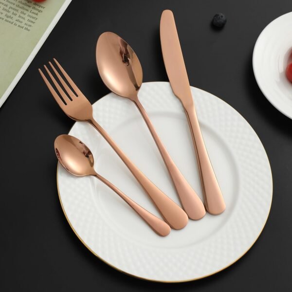 HOKIPO Rose Gold 24 PCS Cutlery Set Stainless Steel Flatware Set, Mirror Finish with Gift Box(AR4570)