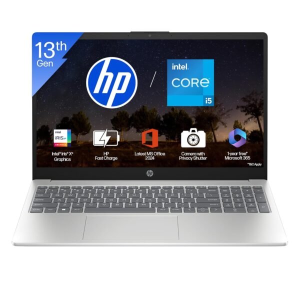 HP 15, 13th Gen Intel Core i5-1335U (16GB DDR4,512GB SSD) FHD, Anti-Glare,Micro-Edge, 15.6''/39.6cm, Win11, M365(1yr)* Office24, Silver,1.59kg, fd0467tu, Iris Xe, FHD Camera w/Shutter, Backlit Laptop