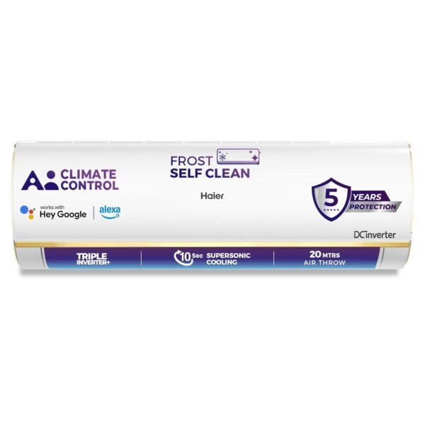 Haier 1.5 Ton 4 Star AI Climate Control Smart Split AC (5250 Watts, Copper, Wi-Fi, 4-Way Swing, Triple Inverter, 7 in 1, Frost Self Clean, HD Filter, Cools at 60°C - HSU18K-PYAIR4BN-INV, White)