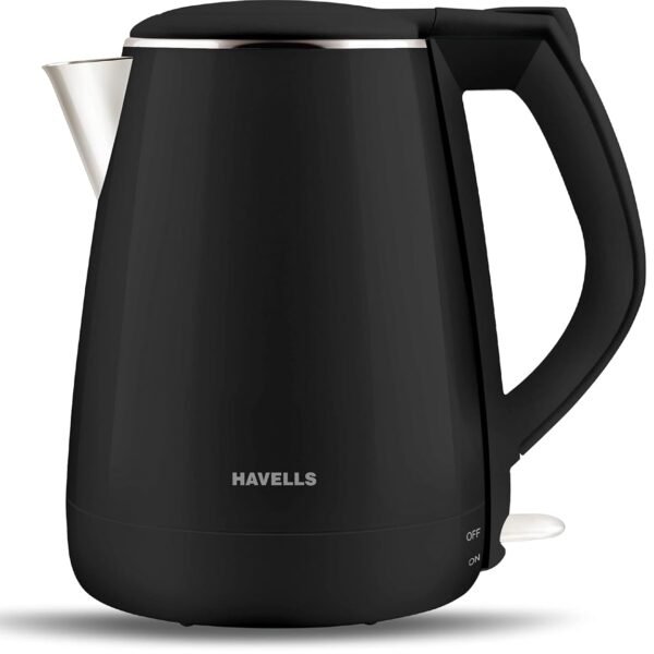 Havells Aqua Plus Electric Kettle 1.2 Litre, 1250 Watt | 304 Stainless Steel Inner Body | Cool Touch Body | Auto Shut-Off |Wider Mouth|2 Years Door Step Warranty by Havells (Black)