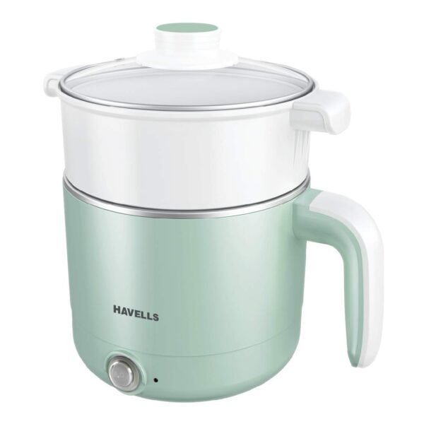Havells Capture 1.2 L Multi-Cook Electric Kettle with Steamer | 650W |304 Stainless Steel Inner Body|Cooks Noodles, Rice, Milk | Cool-Touch Body | 2 Years Door Step Warranty by Havells (Green)