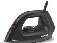 Havells Dry Iron Dazzle 1100 Watts, Iron Press, Greblon Non Sick Soleplate with German Technology| Shock Proof Body| Aerodynamic Design, 360° Swivel Cord|2 Years Door Step Warranty by Havells (Black)