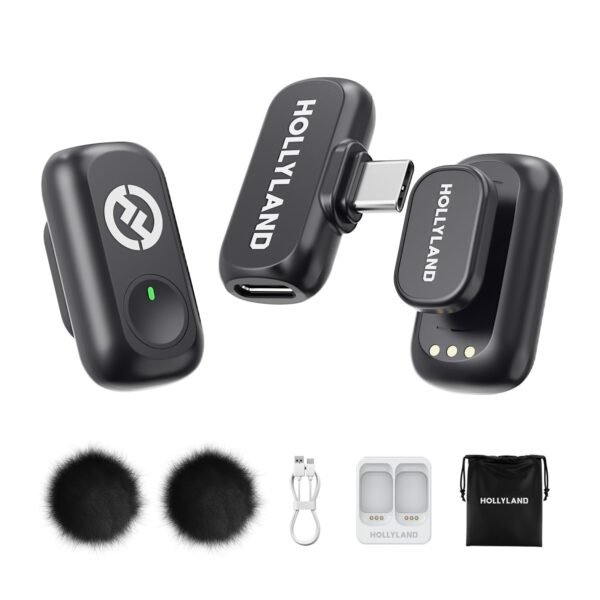 Hollyland Wireless Magnetic Mini Microphone: Lark A1 Mini Duo Wireless Mic for iPhone15/16/iPad/Android Smartphone with 3-Lv Noise Cancel, 200m Transmission for YouTube Podcast Vlog Content Creation