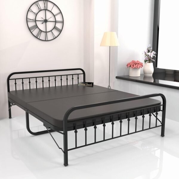 Honey Touch Nova Folding King Size Bed with Mattress | No Assembly Required | Foldable Bed for Sleeping/Guests/Rented Apartments/Bedroom(6x6.25ft, Black)