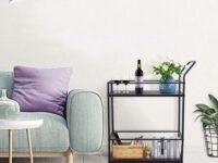 INDIAN DECOR. 45148 Classic Kitchen Serving Cart, Mobile Bar Cart Utility Trolley Industrial Wood Metal Wine Rack Cart on Wheels with 2 Tier Storage Shelf and Handle for The Home Dining Room, Vintage