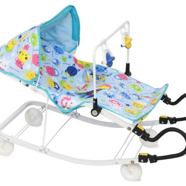 INFANTO Multipurpose Bouncer - 3-in-1 Baby Bouncer, Rocker & Indoor Cart | Superior Locking, Extra Comfort, Sunshade, Attractive Play Toy | Suitable from Birth up to 18 Months-RB32 (Light Blue)